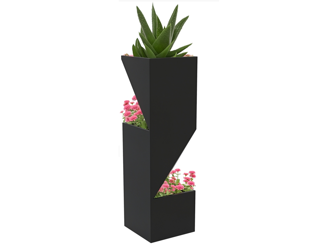 Vaso para plantas externo, com 3 áreas de cultivo, furos de drenagem, metal preto, 30x30x100cm