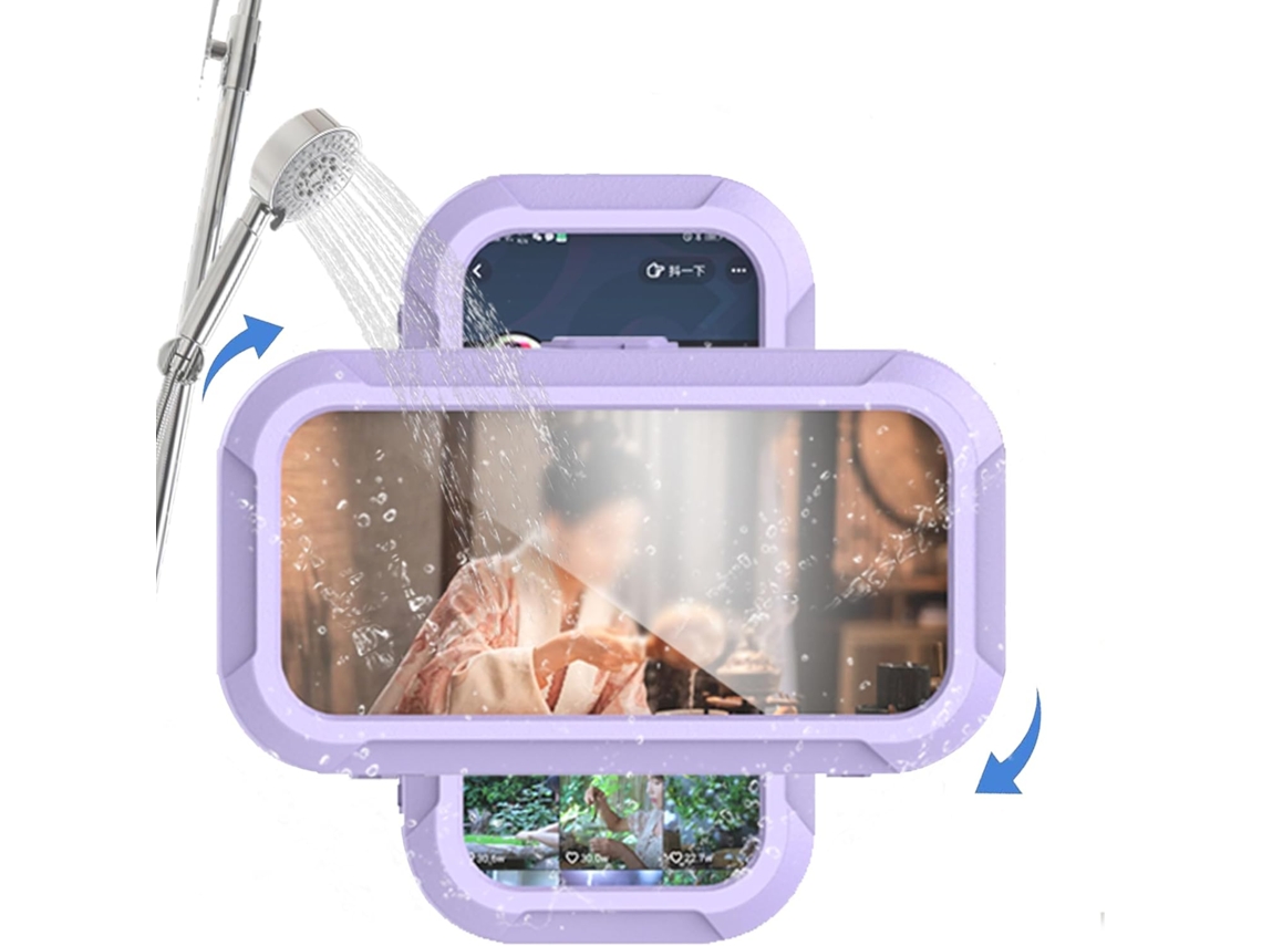 Suporte Para Telemóvel De Duche - Suporte Para Telemóvel - Montagem Na Parede - Impermeável - Rotação 360° - Autocolante Sem Furos - Ecrã Tátil - Roxo