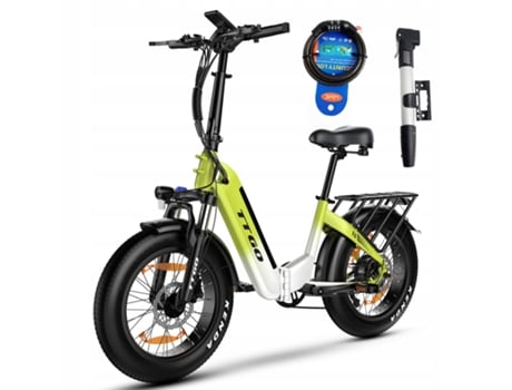 Bicicleta Elétrica Ttgo F6 Dobrável 36v 25ah 130km 204 Homem/mulher Branco Verde