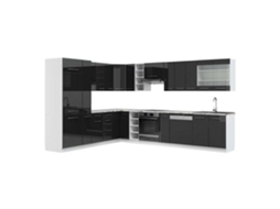 Cozinha de canto Fame-Line, 347 x 257 cm, Mármore PT, Antracite brilhante/branco, VICCO