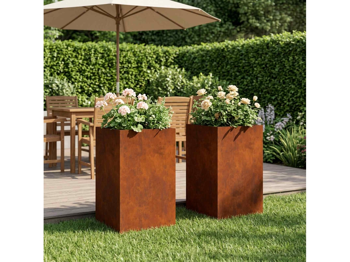 Vidaxl Vaso De Jardim 2 Unid. Ferro Enferrujado 30 X 30 X 40 Cm