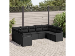 Vidaxl Conjunto de Sofá de Jardim 9 Pcs Preto Vime Pe