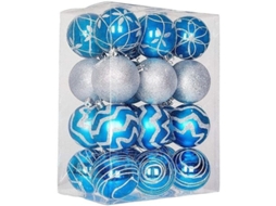Bola De Adorno De Árbol De Navidad 6cm 24pcs Pintado A Mano Color Plata Azul