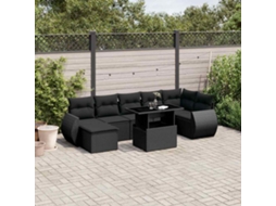 Vidaxl 8 Pcs Conjunto Sofás De Jardim Com Almofadões Vime Pe Preto