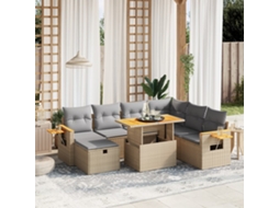 Vidaxl 8 Pcs Conjunto De Sofás P/ Jardim Com Almofadões Vime Pe Bege