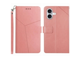 Capa De Couro Sintético Com Linhas Em Y Para Iphone 16 Com Alça De Pulso
