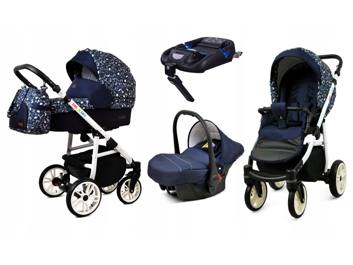 Carrinho de Bebé Multifuncional BABYLUX CLASSIC GOLD 4 Em 1 -Forest Deer WHITE FRAME - Ajustável e dobrável Construção leve em alumínio - Acessórios