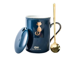 Caneca Cerâmica 350Ml com Colher e Tampa Caneca Criativa para Casal NEVEANCE