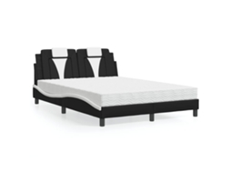 Vidaxl Cama Viana Com Colchão 140x200 Cm Couro Artificial Preto E Branco