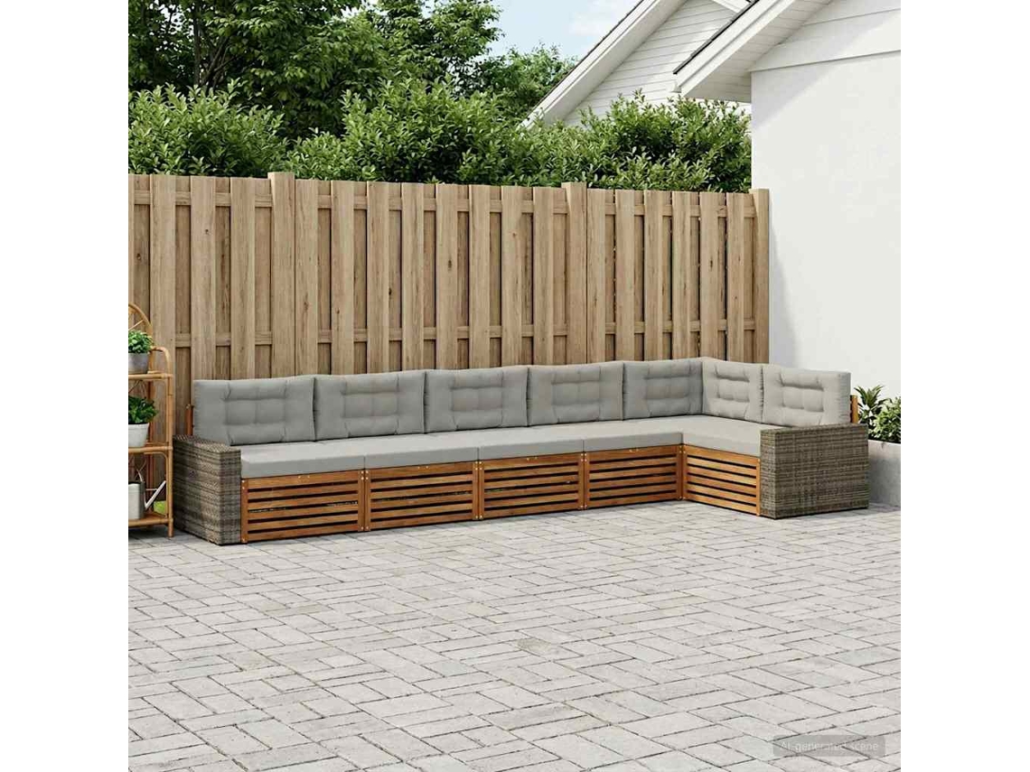 Vidaxl Conjunto De Sofás Para Exterior 6 Pcs Natural E Cinzento-claro