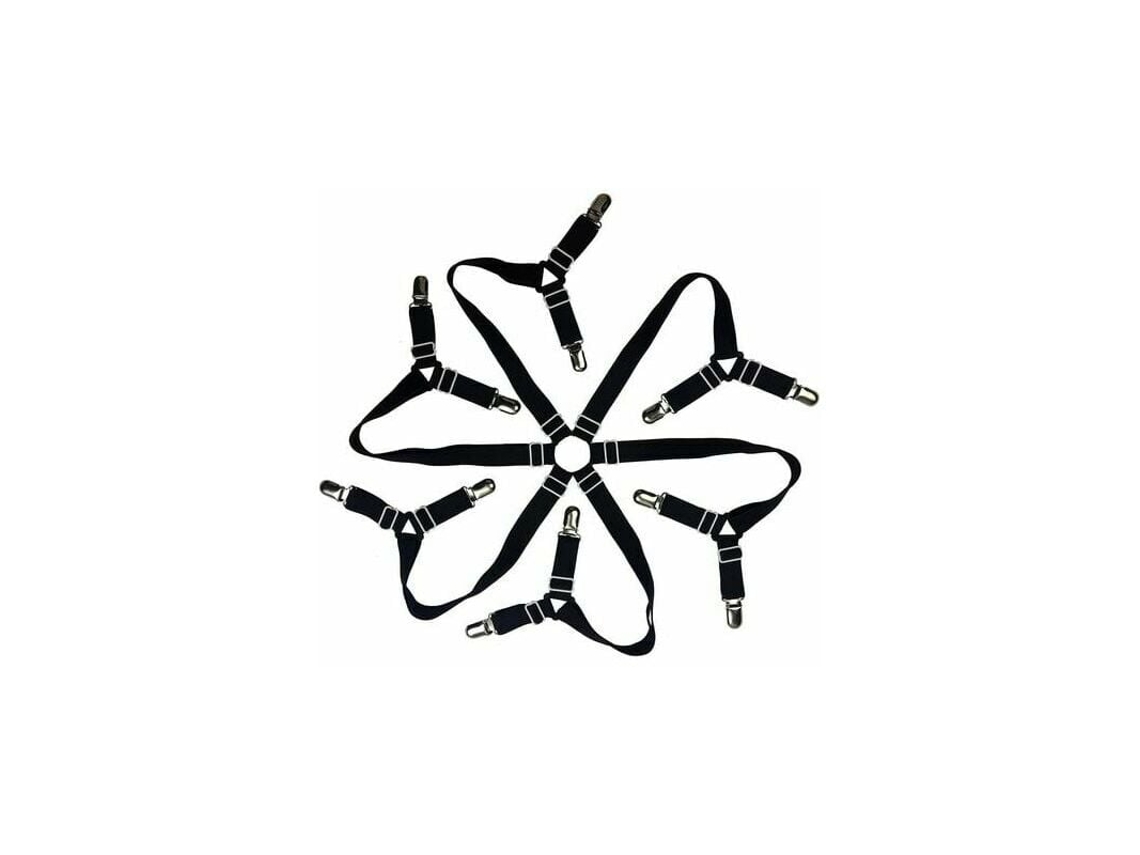 Tensor De Lençóis, Prendedores De Lençóis, Ajustável Em 6 Lados, Faixas Para Lençóis, Serve Em Todos Os Colchões Redondos E Quadrados (3 Vias, Preto)