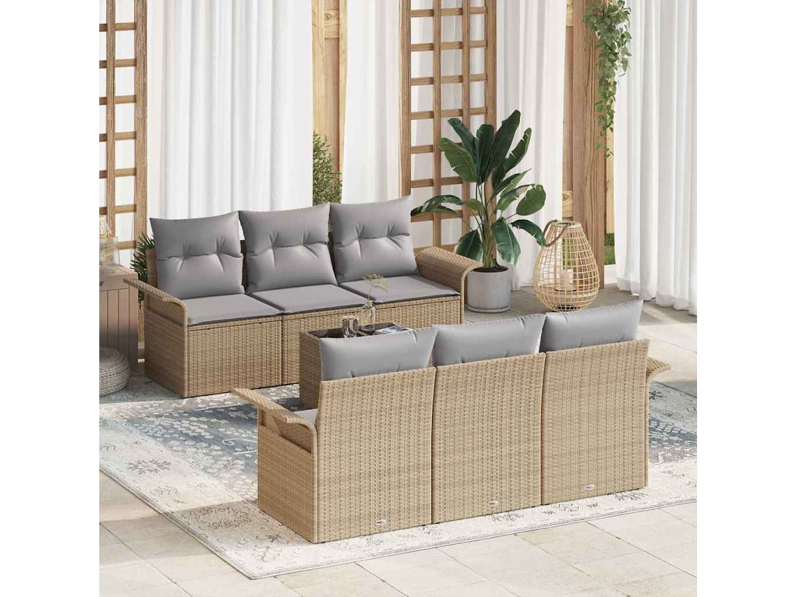 Vidaxl Conjunto De Sofá De Jardim 7 Unid. Bege E Cinza Vime Pe