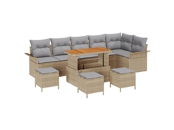 Conjunto 10 Conjunto De Sofá De Jardim Vidaxl Bege Vime Pe (297,5 X 132,5 X 85 Cm)