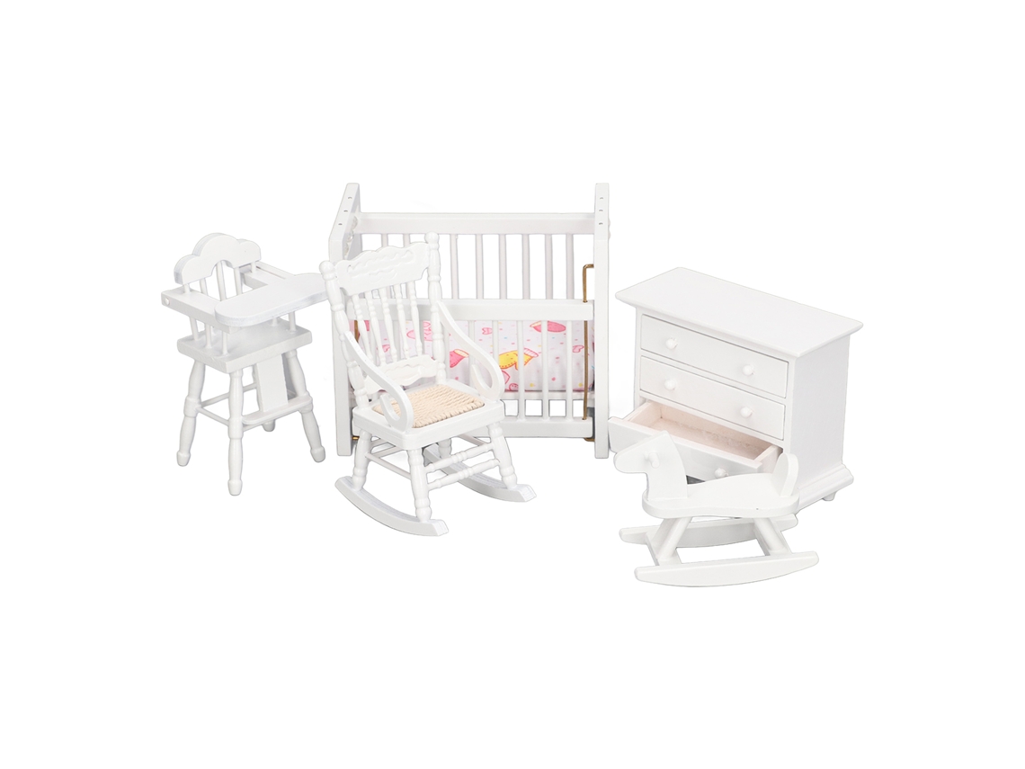 Conjunto De Móveis Miniatura Para Casinha De Bonecas 1:12 Cama Cavalo Balanço Cadeira Armário