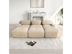 Sofá Modular 3 Lugares com 3 Pufes, Sem Montagem, Pet Friendly, Braços Refinados, Estofamento 32D Alta Elasticidade – Bege