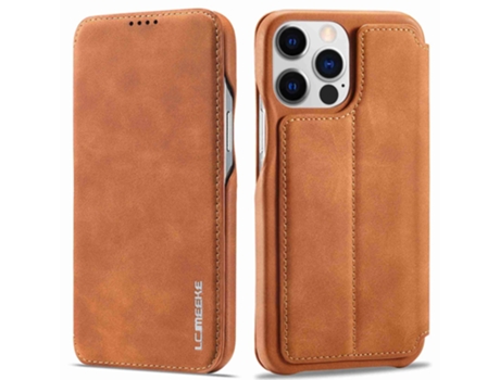 Capa Para Iphone 14 Pro Max Lc.imeeke Pele Sintética Magnética Com Porta-cartões Castanho