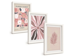 Composição De Quadros Padrões E Geometria De Folhas Florais Espelharte (3 Peças 20x30 Cm)