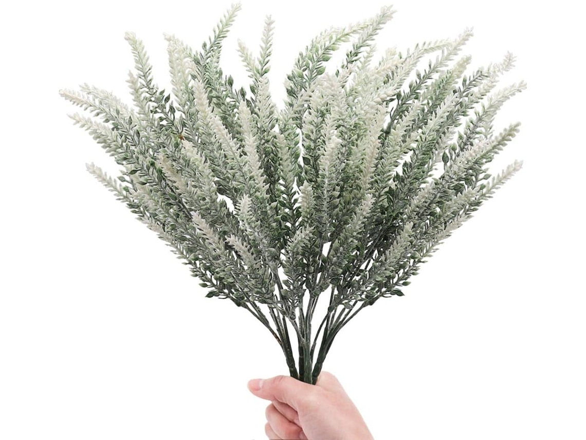 Conjunto de 4 Flores Artificiais Brancas de Lavanda com Superfície Aveludada, Toque Realista. AQUAFORGE