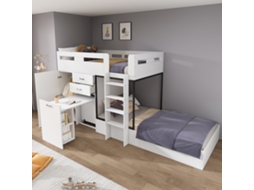 Etagenbett Multifuncional Para Crianças 90x200cm Com Mesa Armário Gaveta Branco