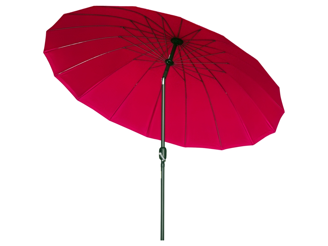 Guarda-sol reto redondo inclinável para jardim 18 varetas manivela mastro de metal e fibra de vidro Ø2,5m poliéster vermelho vinho BTFORUS