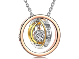 2026 collares de Presente para o Dia Das Mães, Joias Femininas com Três Anéis Entrelaçados e Cristais da Áustria, Símbolo de Amor Eterno