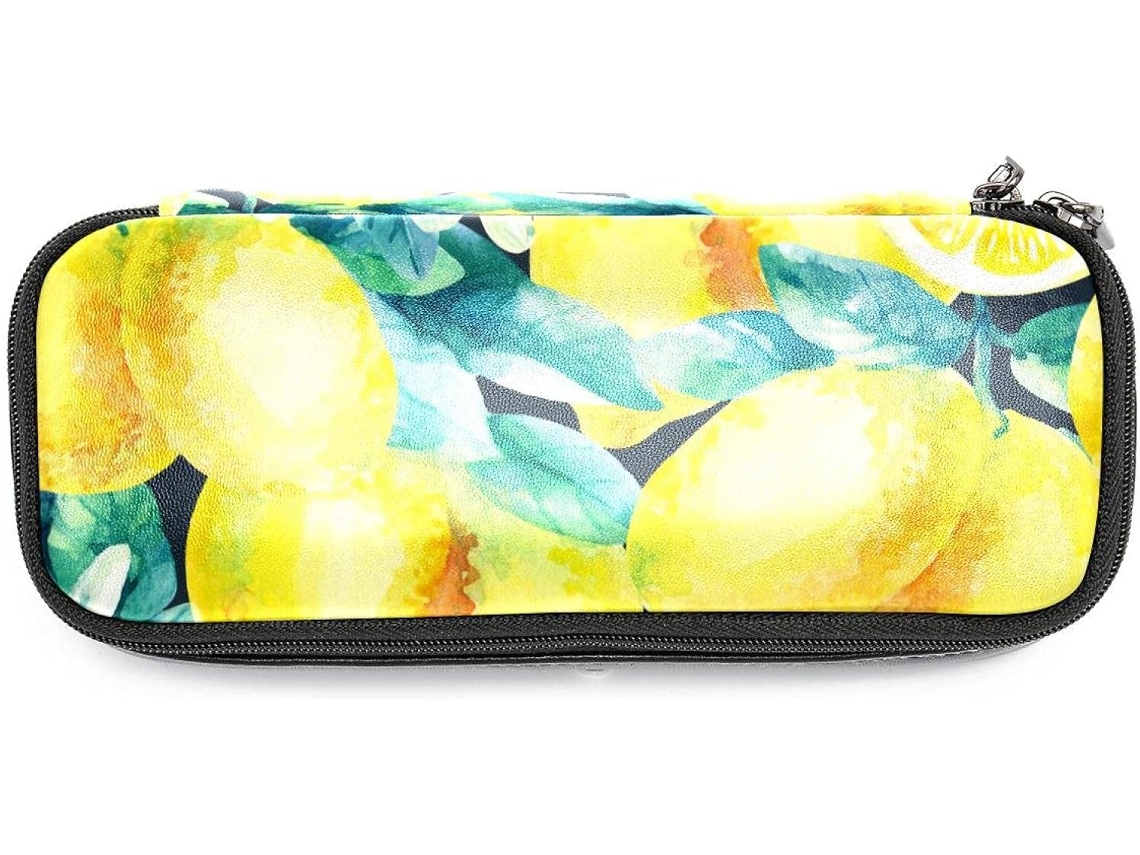 Este produto tem formato de lima, nas cores amarelo e laranja, grande capacidade, ideal para uso escolar, em carteiras, por adultos, meninas e meninos.
