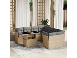 Vidaxl 9 Pcs Conjunto De Sofás P/ Jardim Com Almofadões Vime Pe Bege