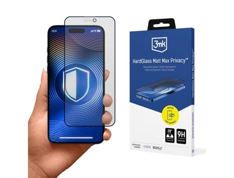 Protetor de privacidade 3Mk para Apple iPhone 16 Pro Max, vidro temperado fosco, proteção 3Mk Max