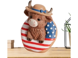 Escultura De Vaca Decorativa Para O Feriado Nacional, Nas Cores Vermelha, Branca E Azul.