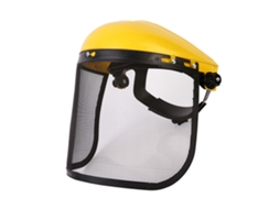 Capacete de serra elétrica amarelo, com proteção de malha, ajustável | S/MARCA