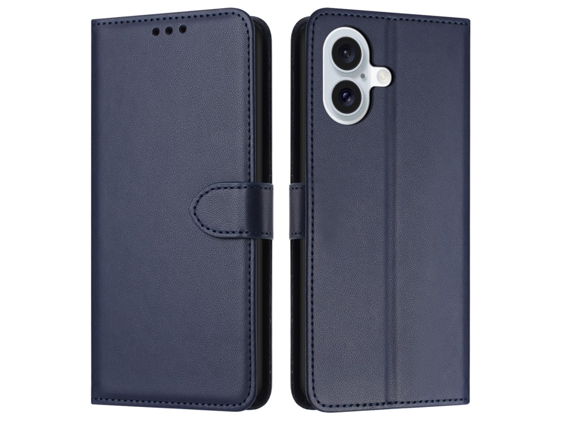 Capa Em Couro Pu, Com Suporte E Pega Para Apple Iphone 16 Azul