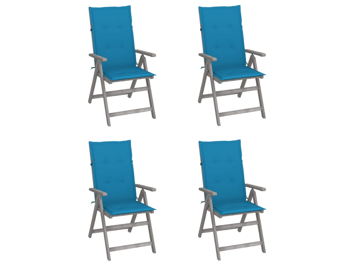 Vidaxl Cadeiras Jardim Reclináveis C/ Almofadões 4 Pcs Acácia Maciça