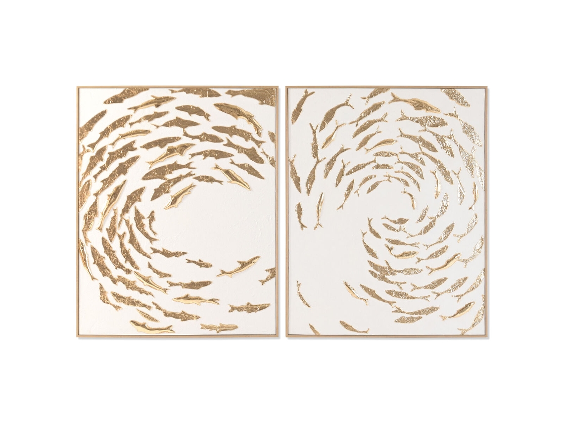 Pintura Home Esprit Branco Dourado Espirais Mediterrâneo 82,5 X 3 X 102,5 Cm (2 Unidades)