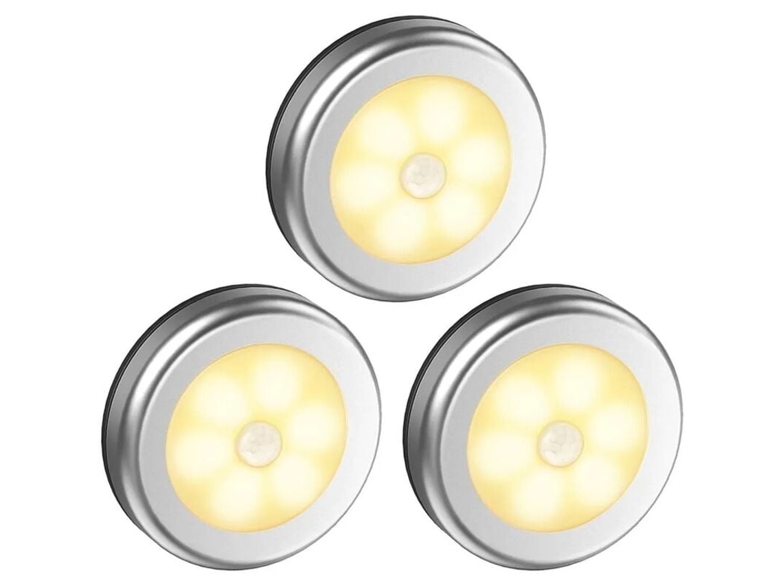 Lurelia Luz Led Para Armário, 3 Peças, 6 Leds, Sensor De Movimento, Pilhas Aaa, Autoadesiva