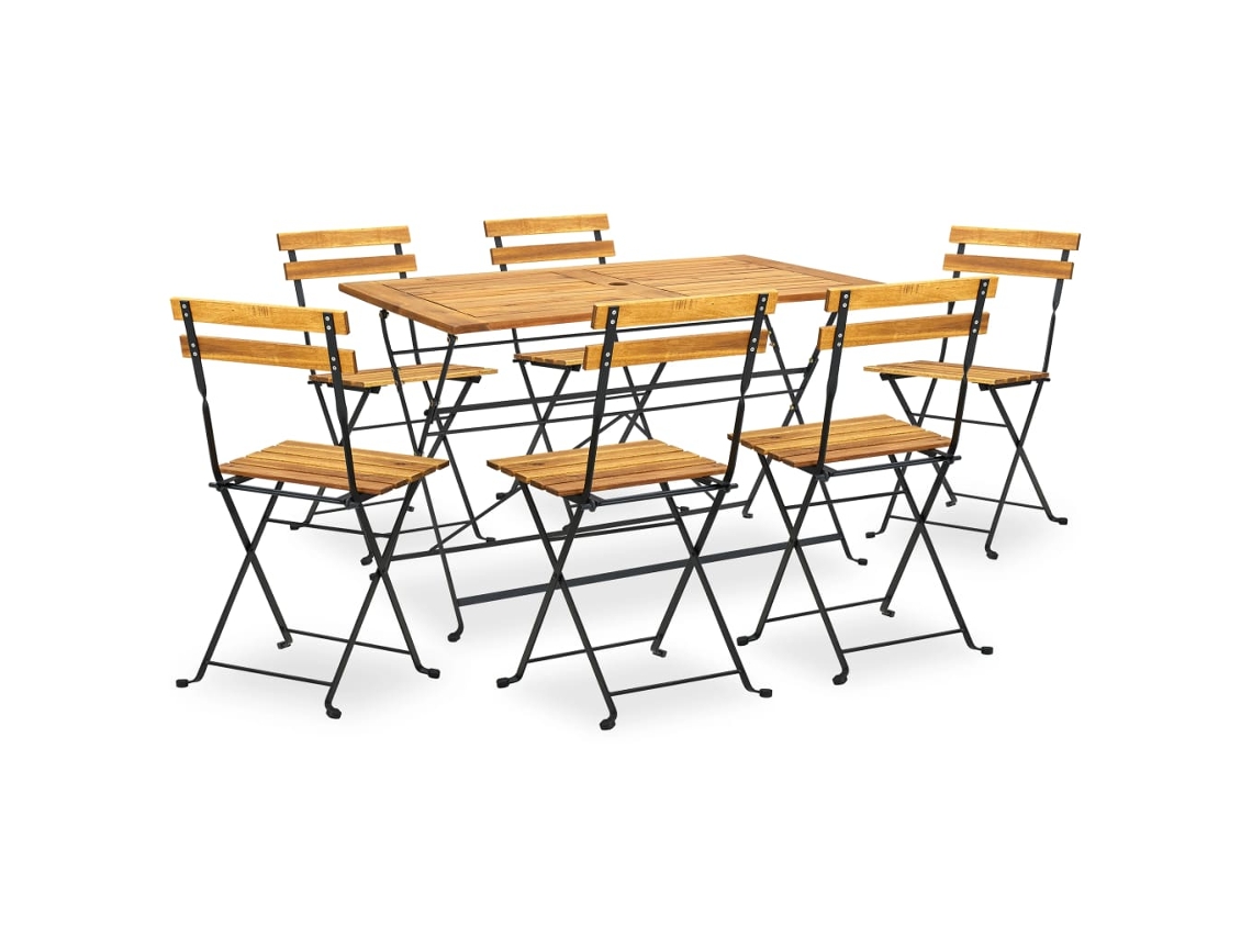 Conjunto 7 Peças Dobrável De Jantar P/ Jardim Acácia Macíça Dkd Home Decor