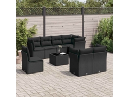 Vidaxl 9 Pcs Conjunto De Sofás P/ Jardim C/ Almofadões Vime Pe Preto