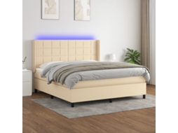 Cama Box Spring C/ Colchão E Led 160x200 Cm Tecido Cor Creme