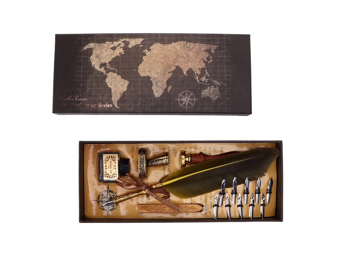 Pluma de Caligrafía Estilo Retro com Pontas Substituíveis, Ferramentas de Escrita Decorativas Atraentes para Presente Amarelo