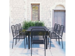 Vidaxl 9 Pcs Conjunto De Jantar Para Jardim Vidro E Aço Preto
