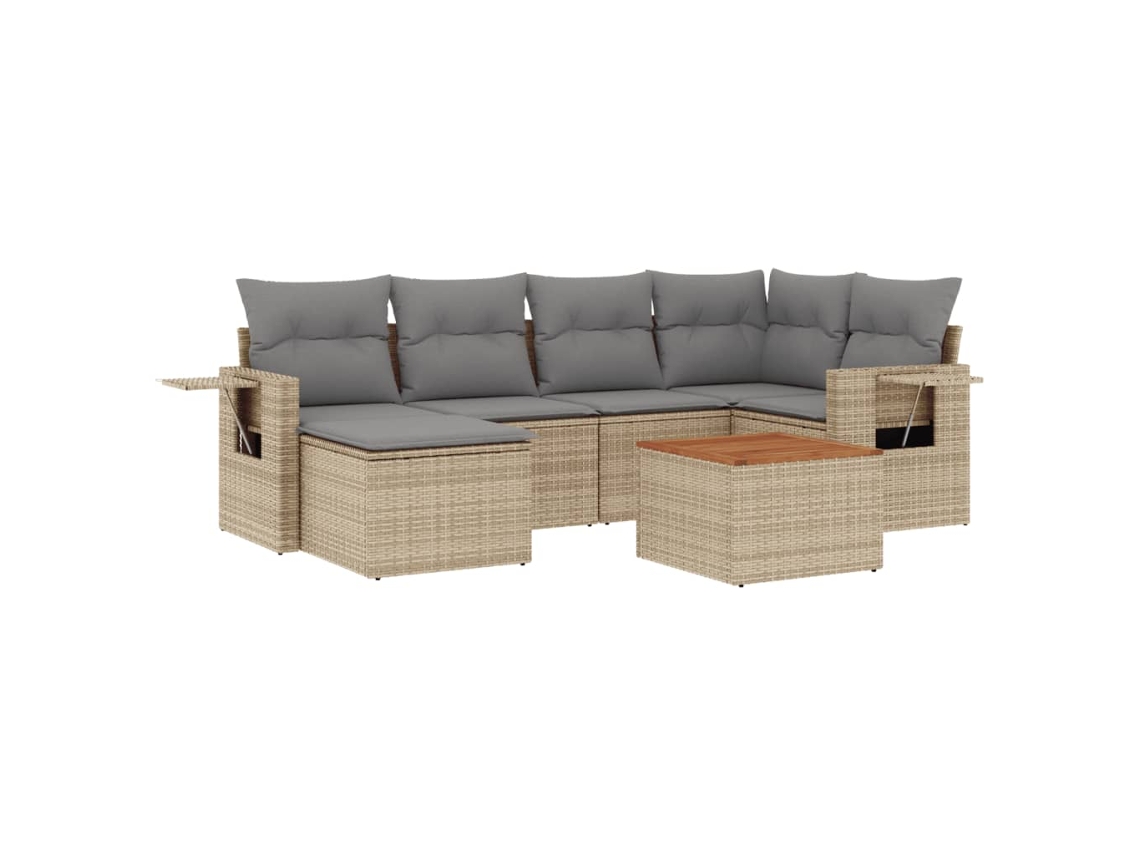 Maison Exclusive - 7 Pcs Conjunto De Sofás P/ Jardim Com Almofadões Vime Pe Bege