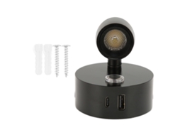 Rebe-lâmpada De Leitura Para Rv Com Porta Usb-c Luz Noturna Azul 3 Cores Regulável Interruptor Táctil Dc12-24v Preto