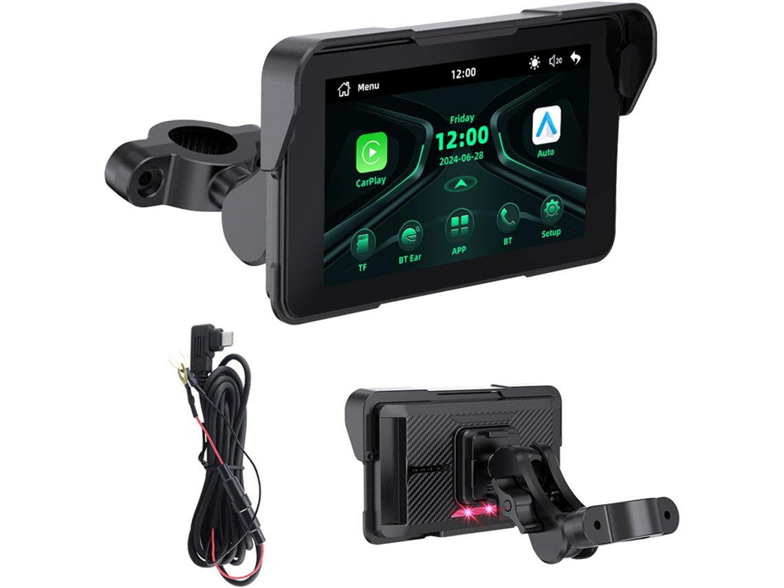 Tela Ips 5 Bolsas Para Moto, Compatível E Android Auto, Durável, Desmontável, Resistente Ip67, Fácil De
