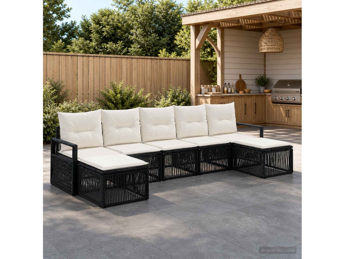 Vidaxl Conjunto De Sofá De Jardim 7 Unid. Preto Vime Pe