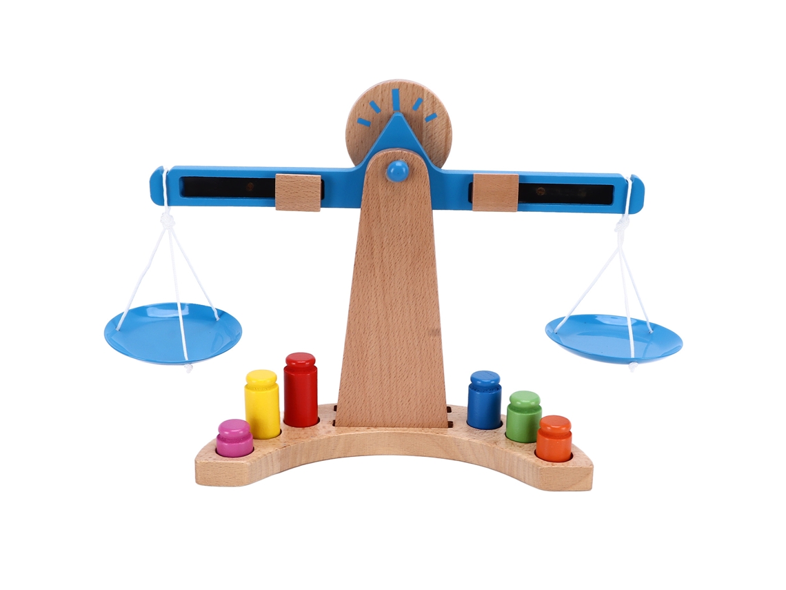Primerox brinquedo de Balança de Madeira Educativo para Crianças com Pesos e Pratos 3 Anos+