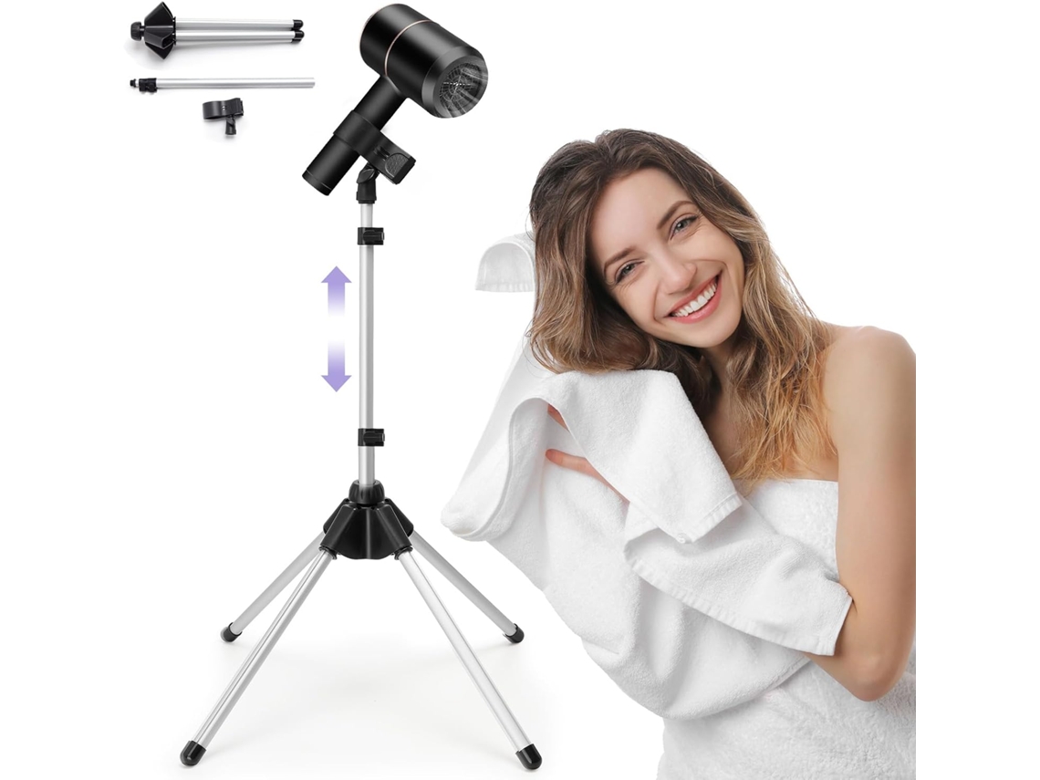 Suporte Ajustável Para Secador De Cabelo, 74-150 Cm, Com Base E Presilha Universal, Giratório 360°, Ideal Banheiro Penteadeira.