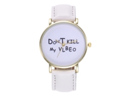 Reloj De Cuarzo Unisex Con Correa De Cuero Pu Patrón De Letras Zhoulianfa (blanco)