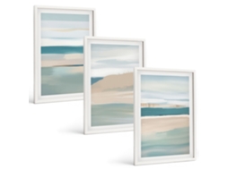 Composição De Quadros Paisagens Abstratas Em Azul Moldura Branca Quadros Para A Sala De Estar Espelharte (3 Piezas De 40x60 Cm)