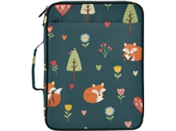 Pasta Expansível Cute Foxes Azul Marinho, Organizador De 3 Argolas Com 7 Bolsos Sanfonados E Compartimento Zíper