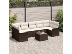 Vidaxl Conjunto De Sofá De Jardim Com Almofada 8 Pcs Castanho Vime Pe