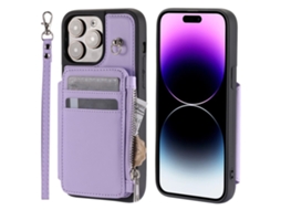 Capa Bloqueio Rfid Pega Para Iphone 15 Pro Pele Sintética Roxo
